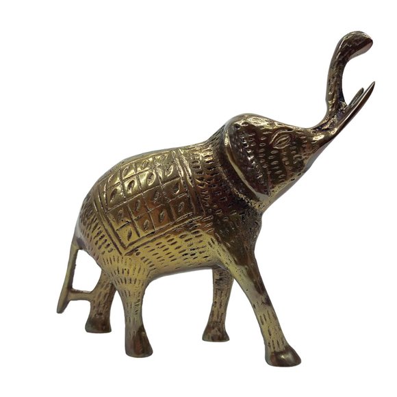 Solid Brass Elephant Sculpture 5" Figurine Trunk Up Good Luck Nice Detail - Picture 4 of 12